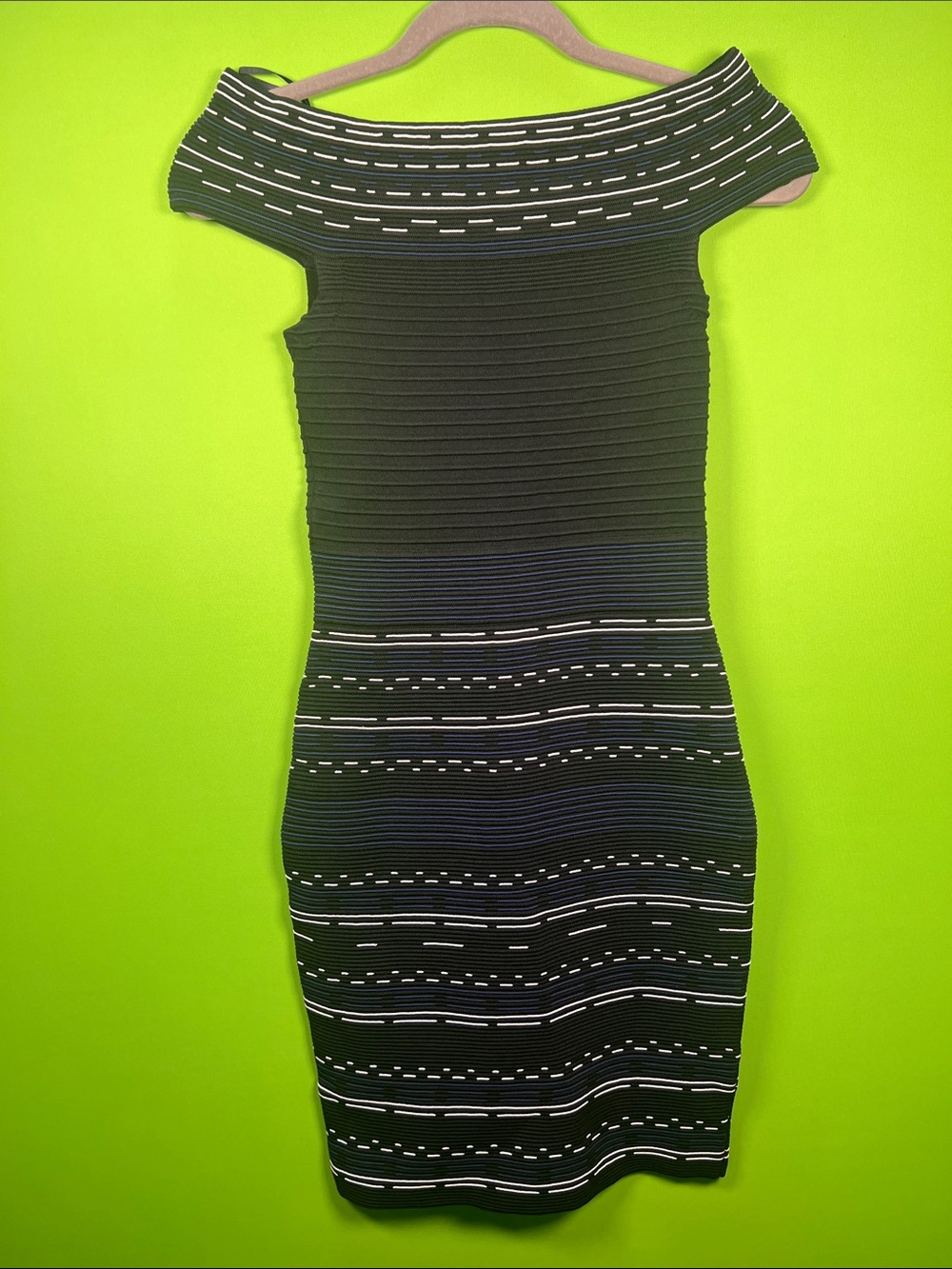Ted Baker Black One-Shoulder Striped Bodycon Dress